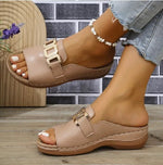 Johanna Orthopedic Wedge Slide Sandals with Metal Buckle