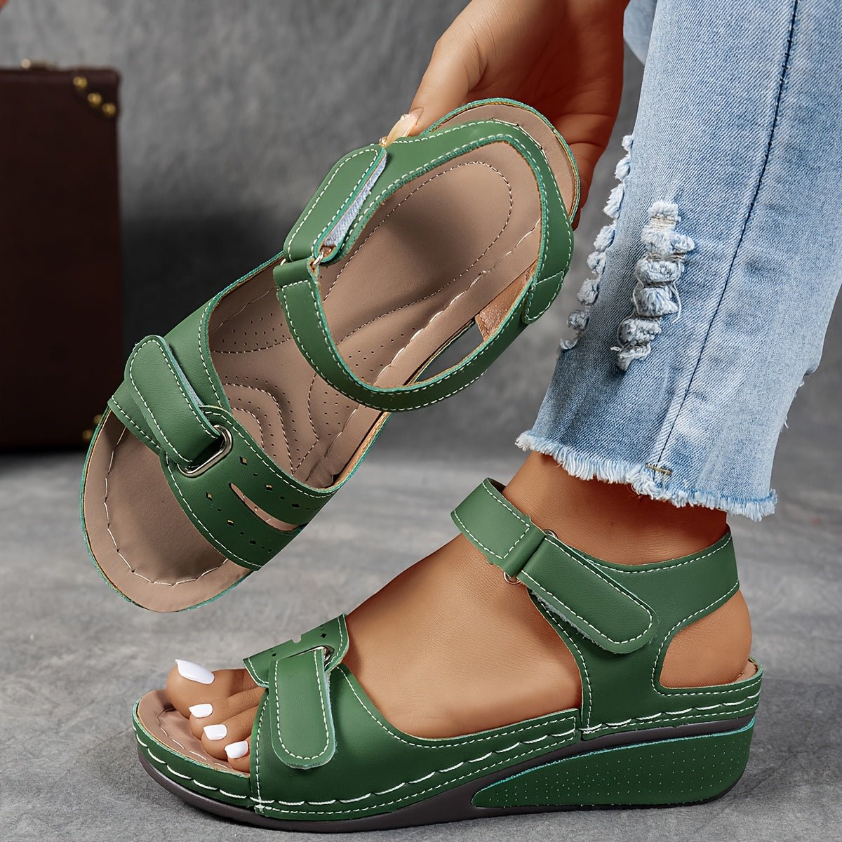 Elisabeth Orthopedic Wedge Comfort Sandals with Velcro Straps