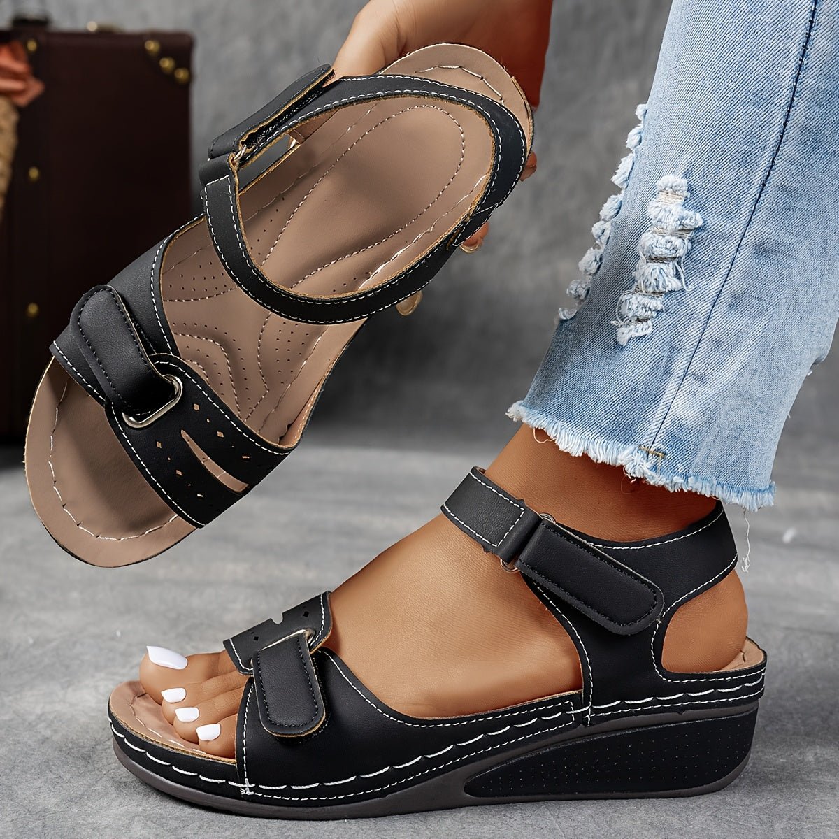 Elisabeth Orthopedic Wedge Comfort Sandals with Velcro Straps