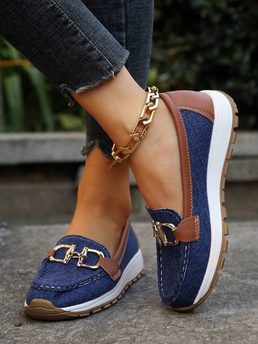 Leonie Orthopedic Non-Slip Loafers with Gold Detail