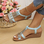 Frieda Orthopedic T-Strap Wedge Sandals with Rhinestones