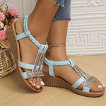Frieda Orthopedic T-Strap Wedge Sandals with Rhinestones