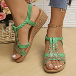 Frieda Orthopedic T-Strap Wedge Sandals with Rhinestones