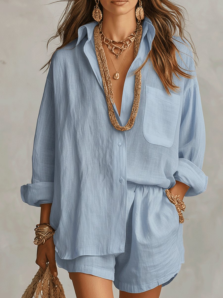 Emilia Oversized Linen Shirt and Shorts Set