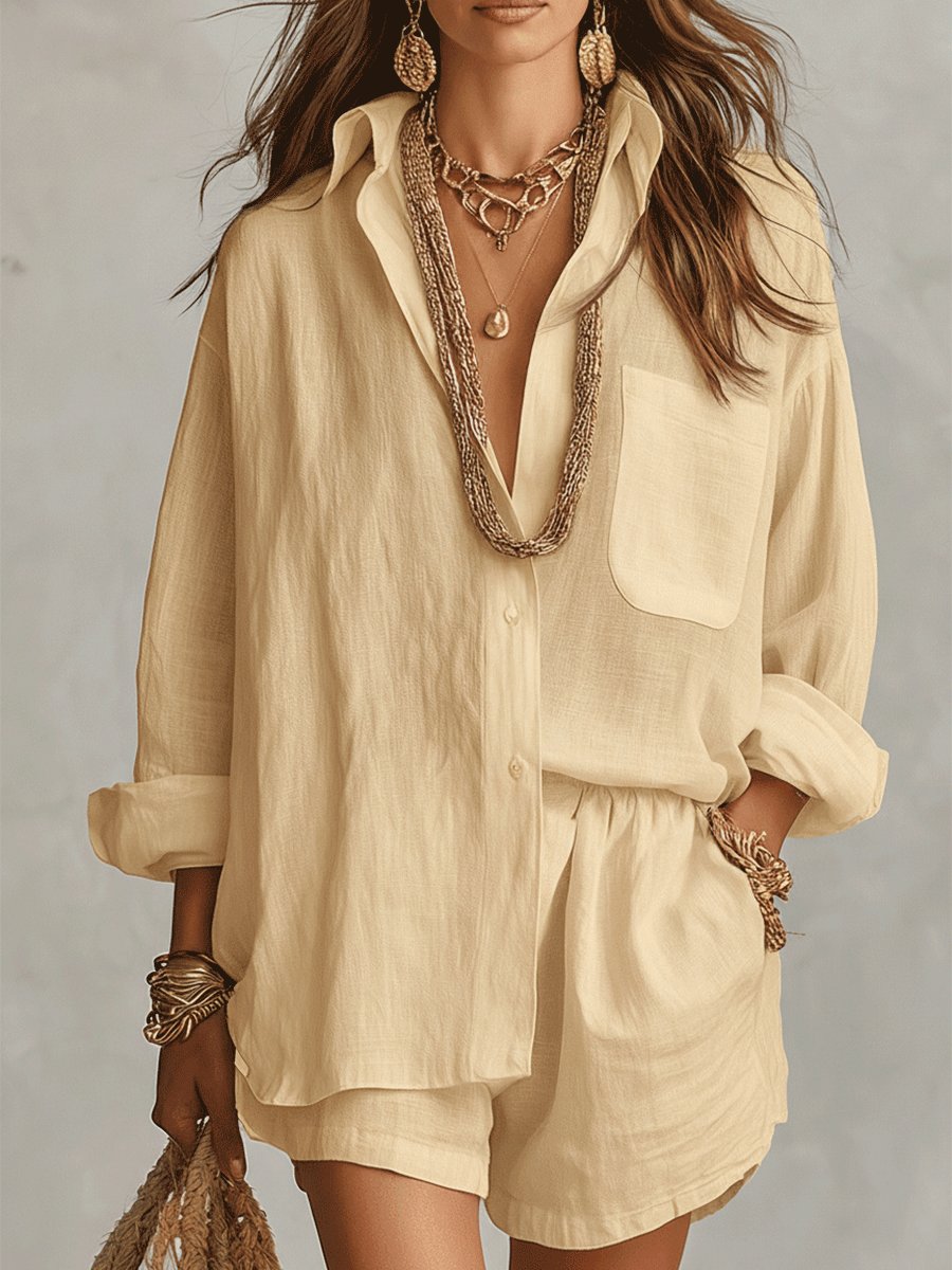 Emilia Oversized Linen Shirt and Shorts Set