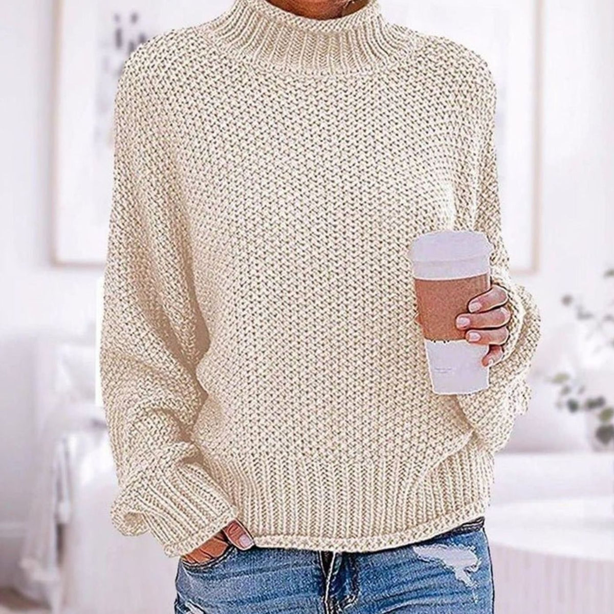 Lena Oversized Turtleneck Chunky Knit Sweater