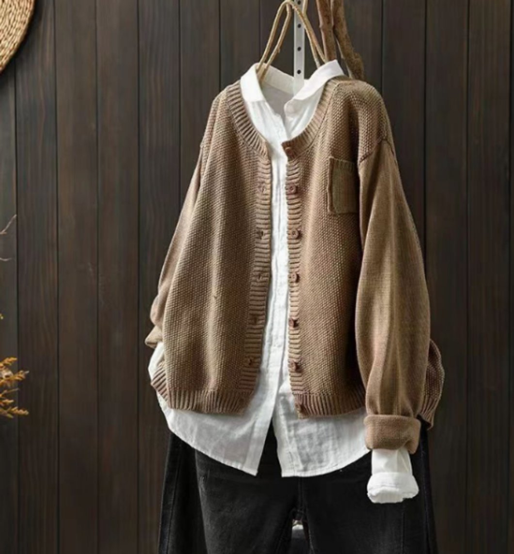 Luisa Oversized Button-Front Knit Cardigan with Pockets
