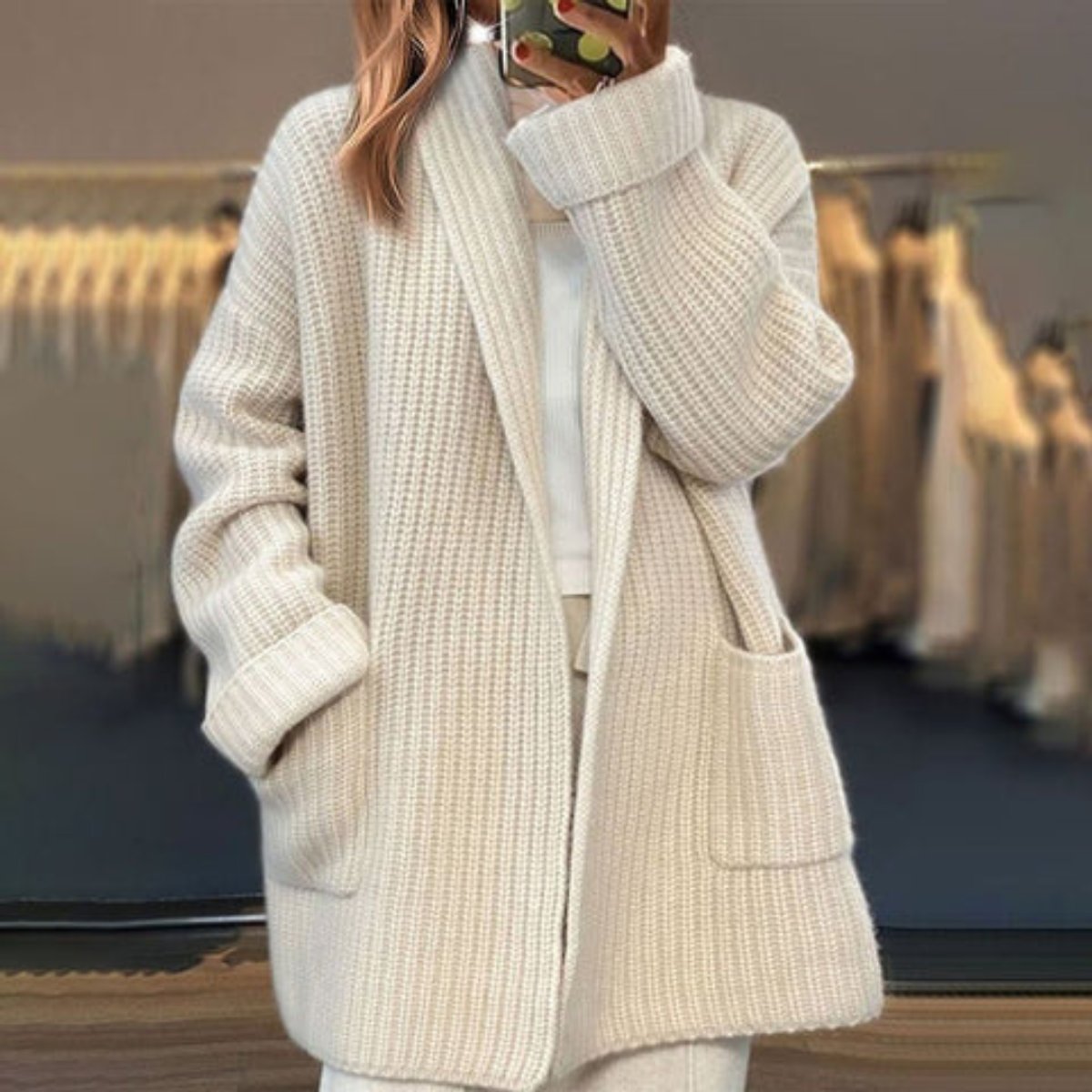 Elisabeth Oversized V-Neck Knit Cardigan with Pockets