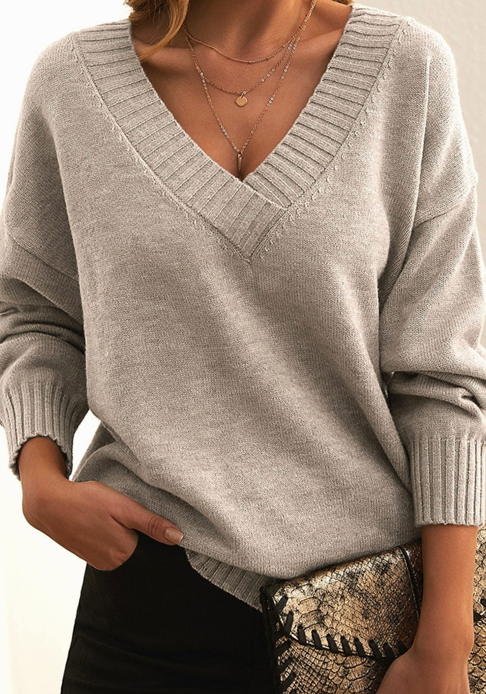 Frieda Oversized V-Neck Knit Sweater