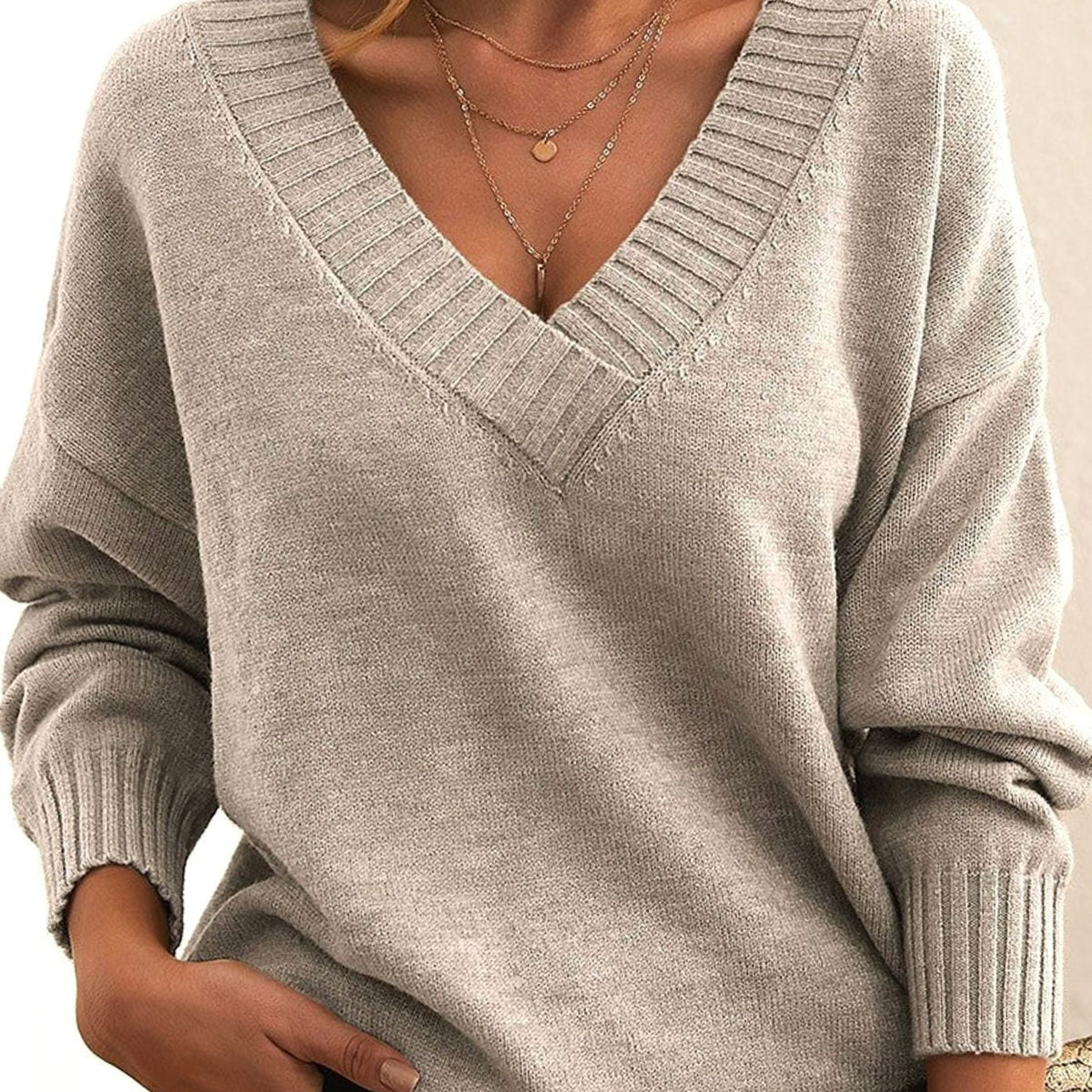 Frieda Oversized V-Neck Knit Sweater