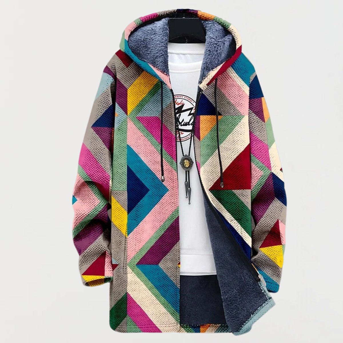 Maximilian Oversized Fleece-Lined Geometric Hoodie Sweater