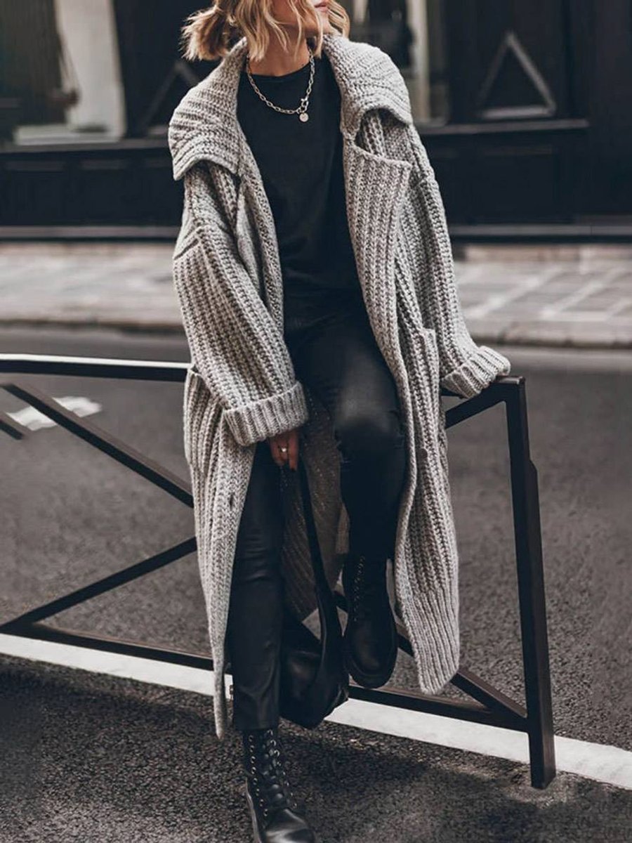 Marlene Oversized Chunky Knit Cardigan with Lapel Collar
