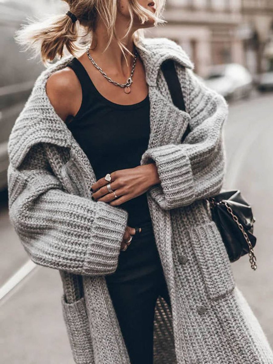 Marlene Oversized Chunky Knit Cardigan with Lapel Collar