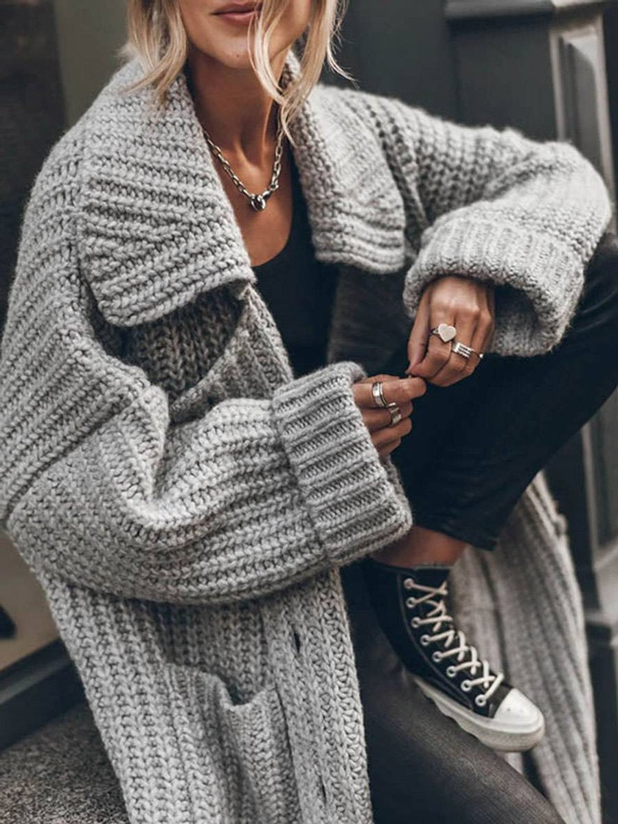 Marlene Oversized Chunky Knit Cardigan with Lapel Collar