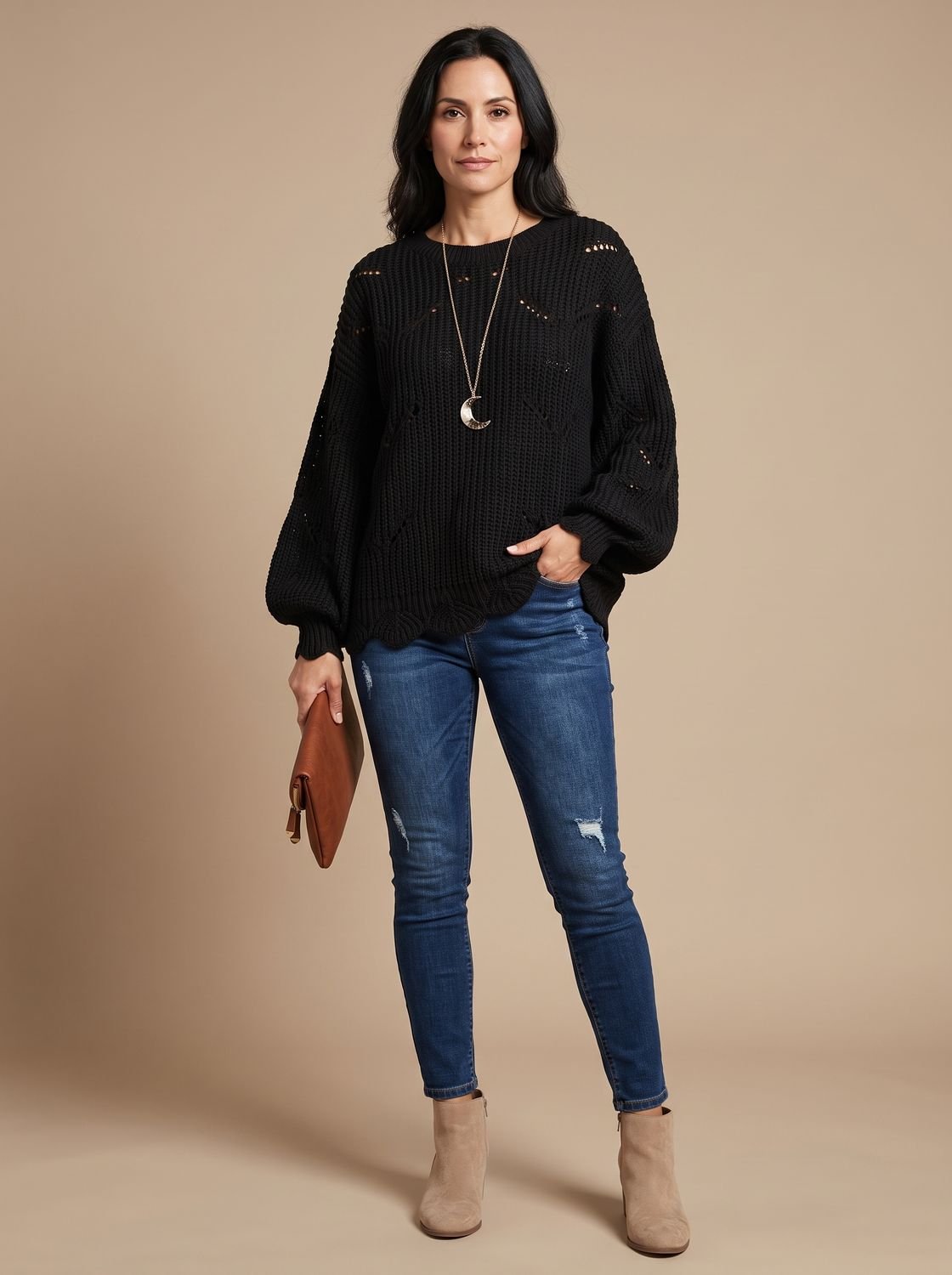 Frieda Oversized Hollow-Out Knit Sweater