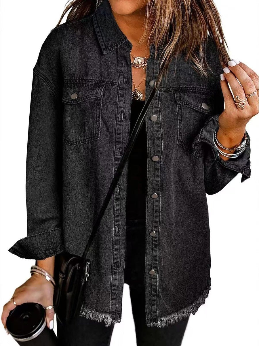 Charlotte Oversized Fringe-Hem Denim Jacket