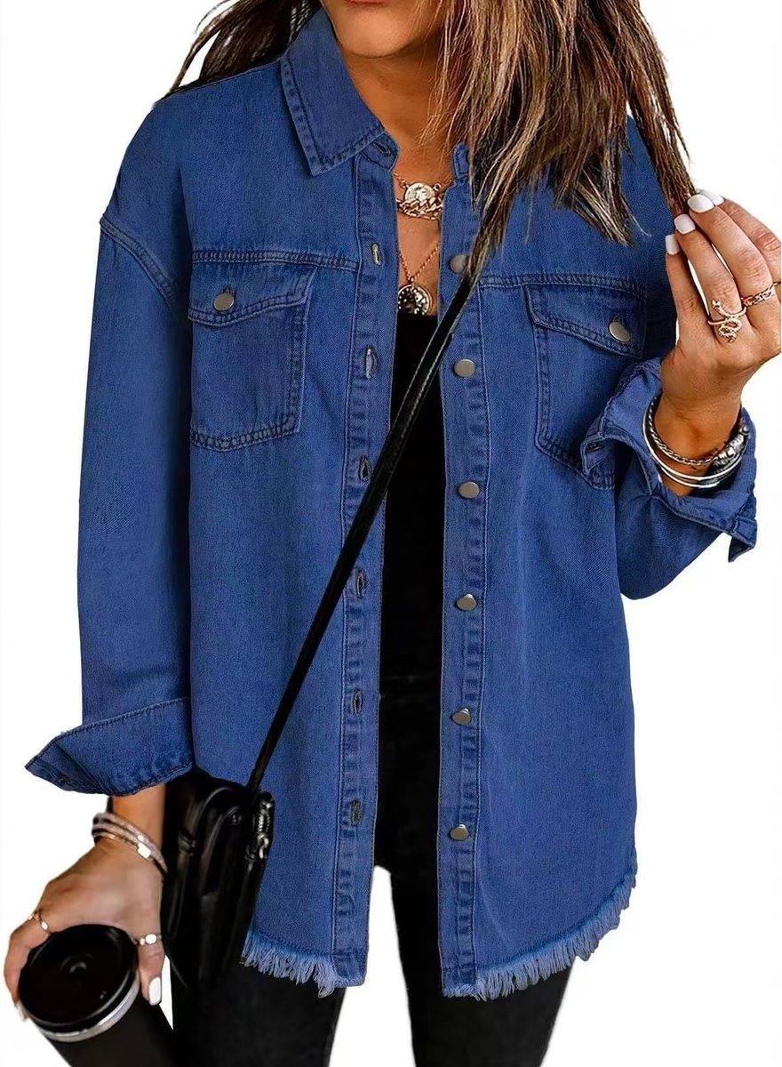 Charlotte Oversized Fringe-Hem Denim Jacket