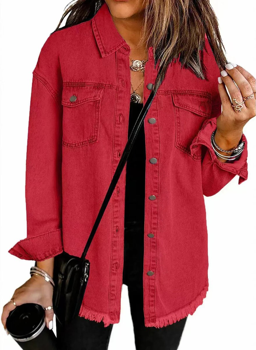 Charlotte Oversized Fringe-Hem Denim Jacket