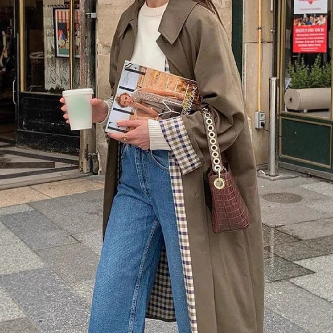 Marie Oversized Plaid-Lined Long Trench Coat