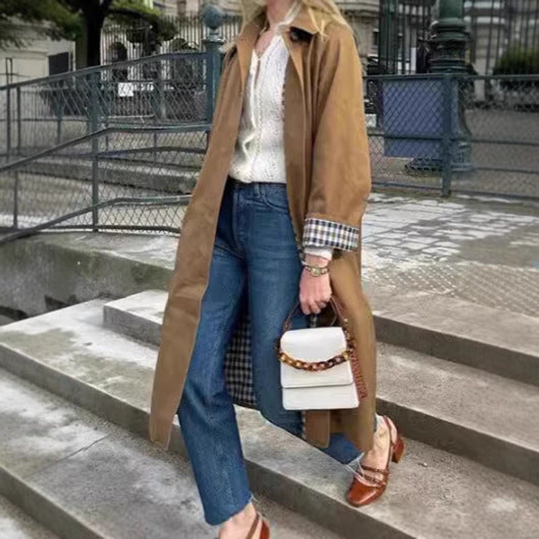 Marie Oversized Plaid-Lined Long Trench Coat