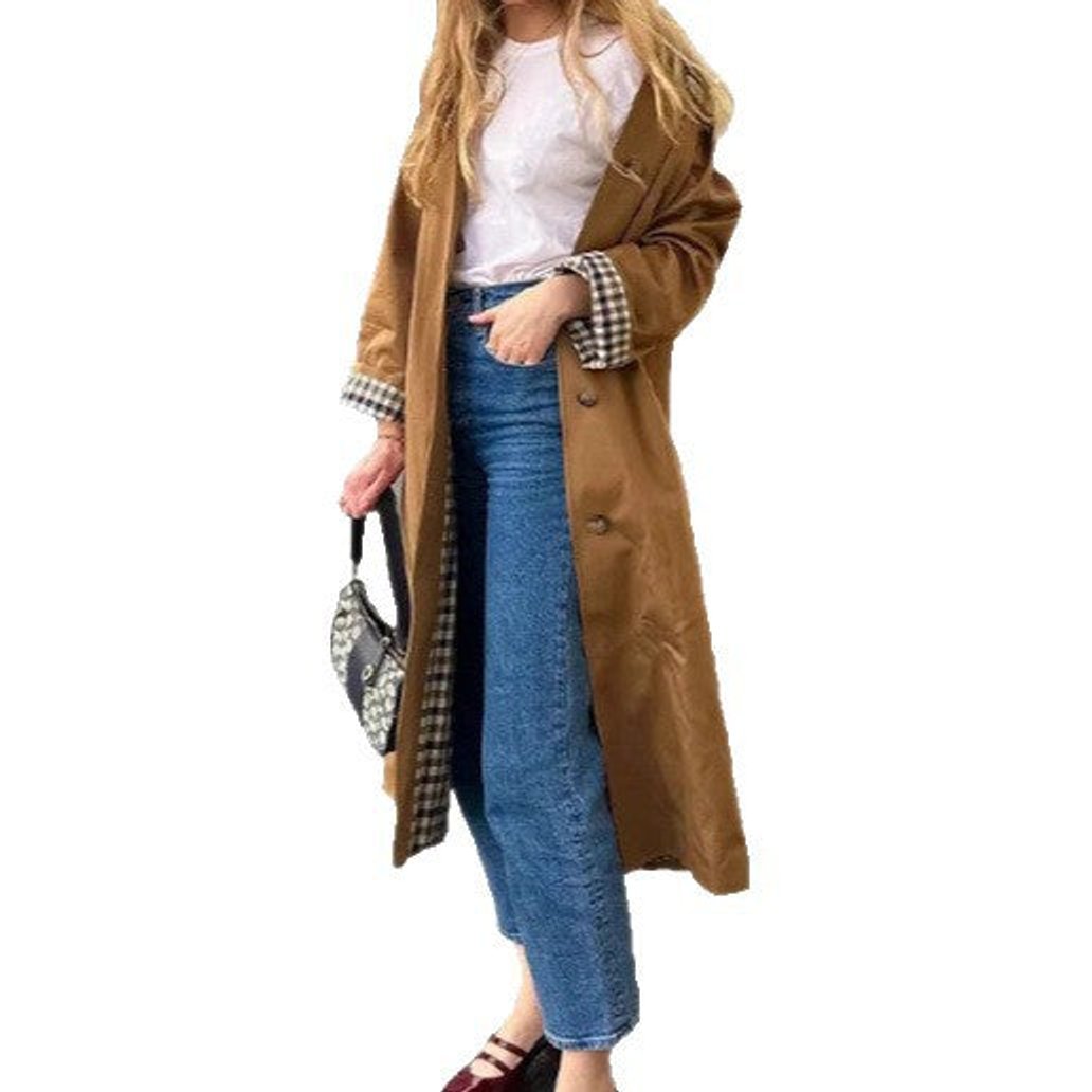 Marie Oversized Plaid-Lined Long Trench Coat