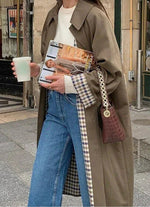 Marie Oversized Plaid-Lined Long Trench Coat