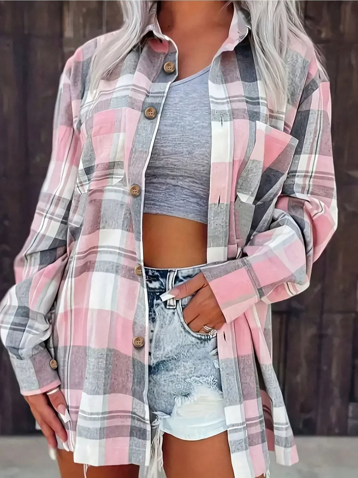 Mia Oversized Plaid Flannel Button-Down Shirt