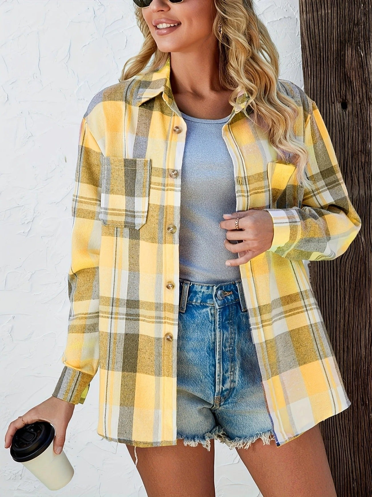 Mia Oversized Plaid Flannel Button-Down Shirt
