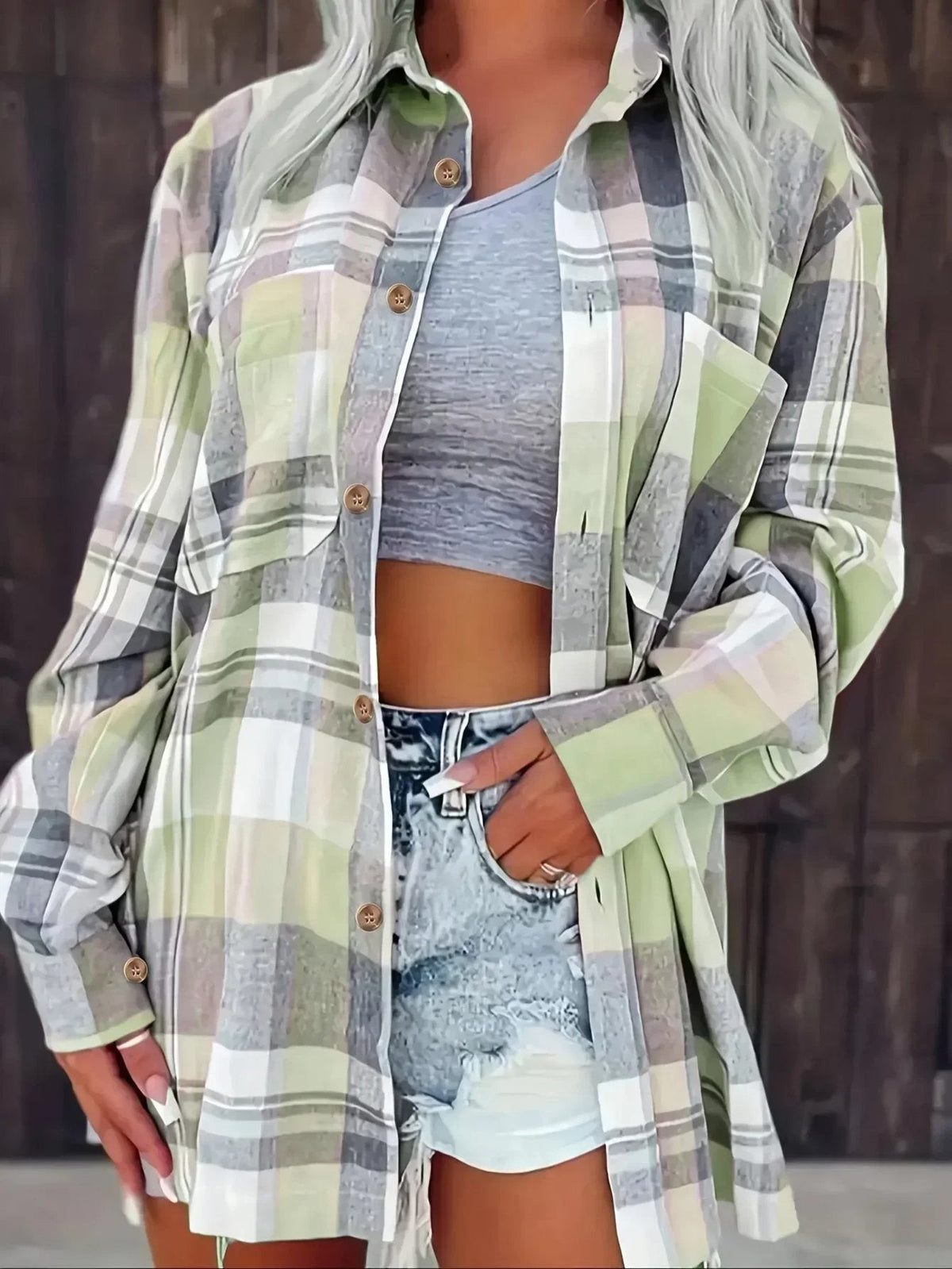 Mia Oversized Plaid Flannel Button-Down Shirt