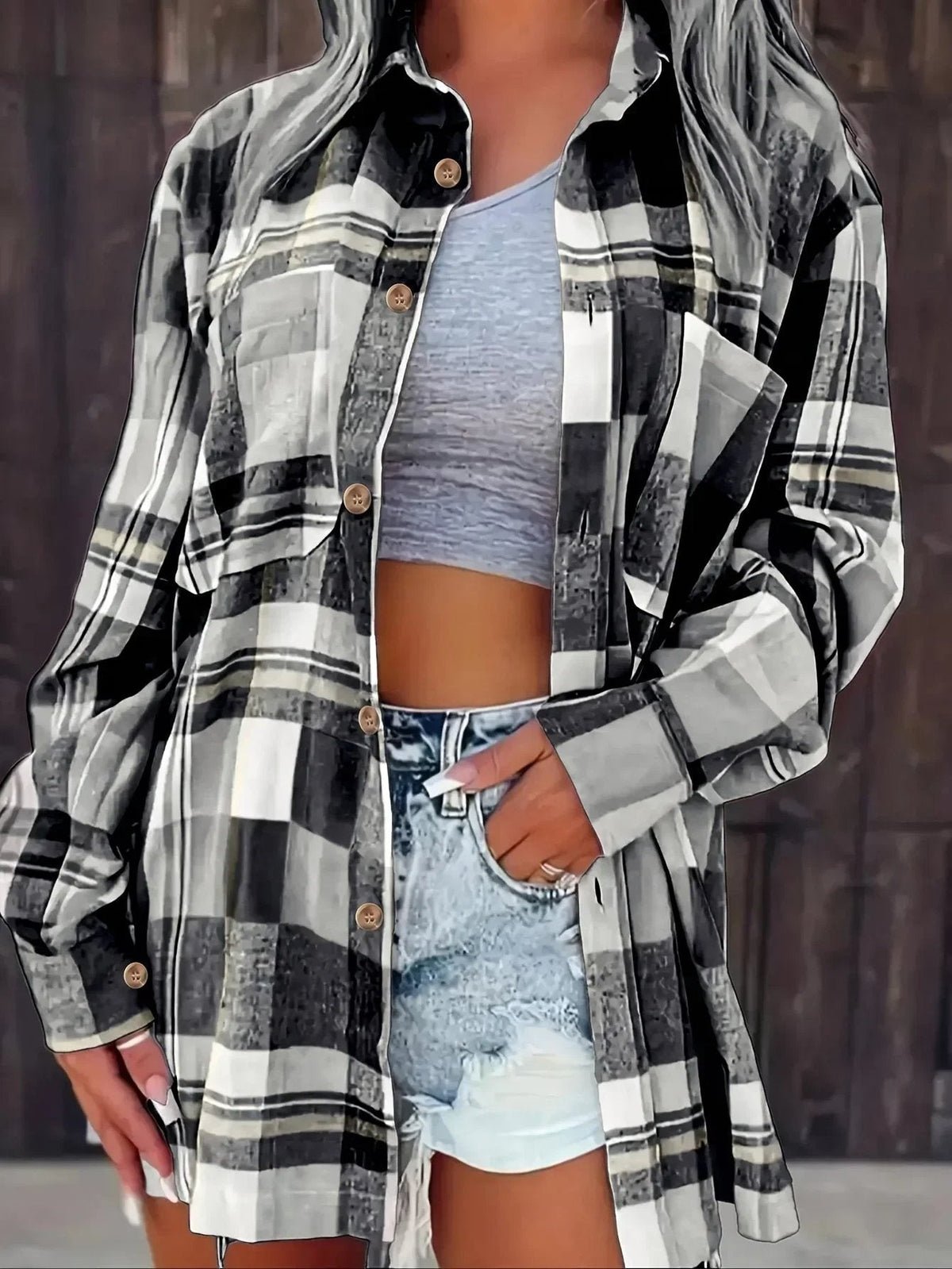 Mia Oversized Plaid Flannel Button-Down Shirt