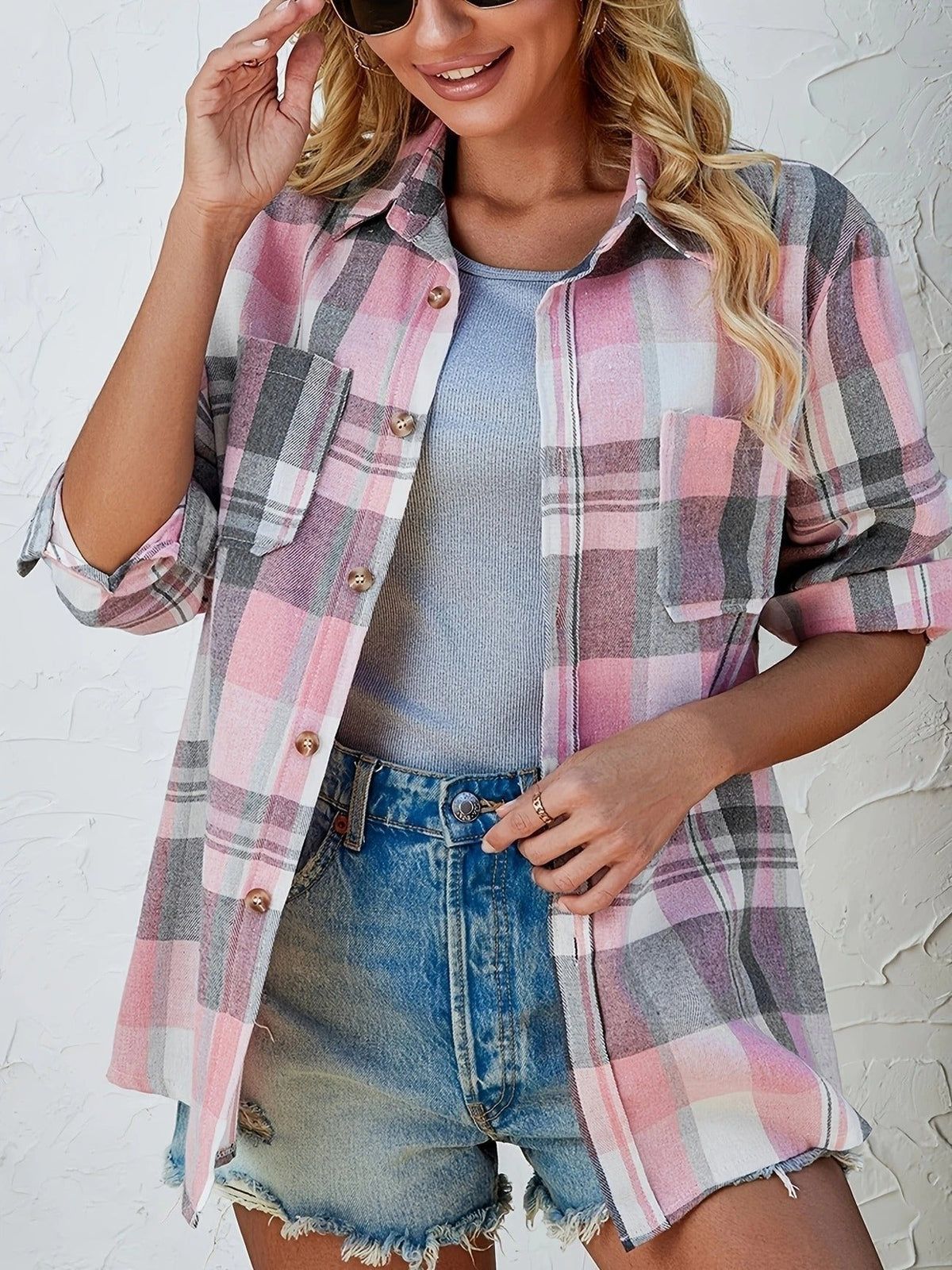 Mia Oversized Plaid Flannel Button-Down Shirt