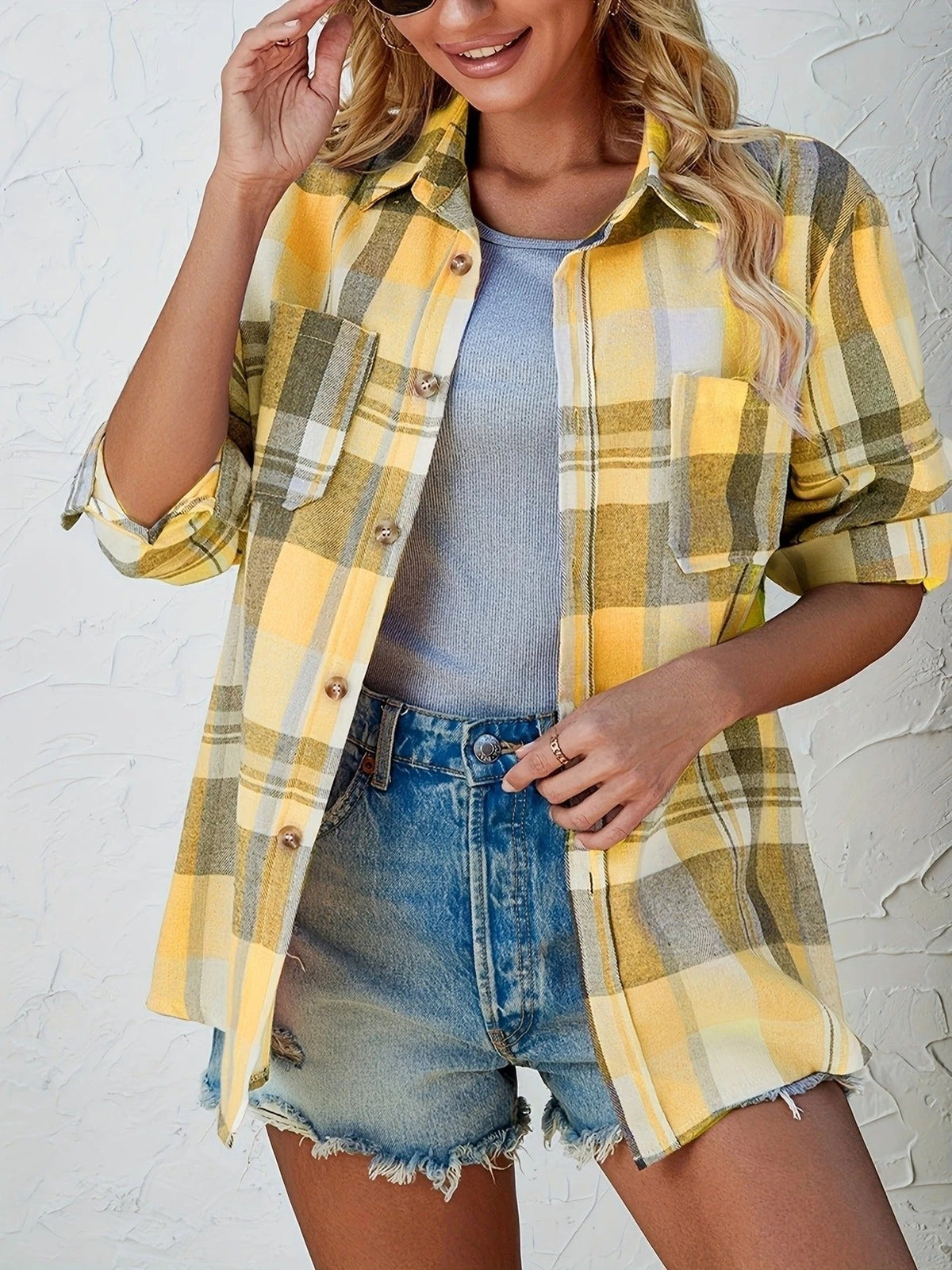 Mia Oversized Plaid Flannel Button-Down Shirt