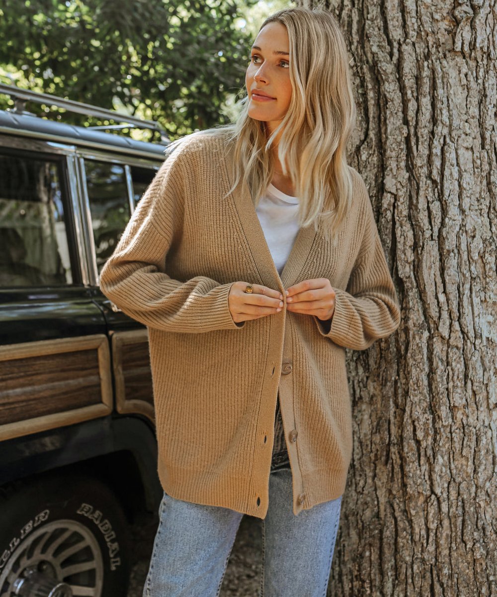 Lena Oversized Cashmere V-Neck Cardigan
