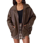 Lena Oversized Faux Leather Bomber Jacket