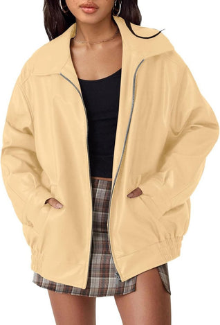Lena Oversized Faux Leather Bomber Jacket