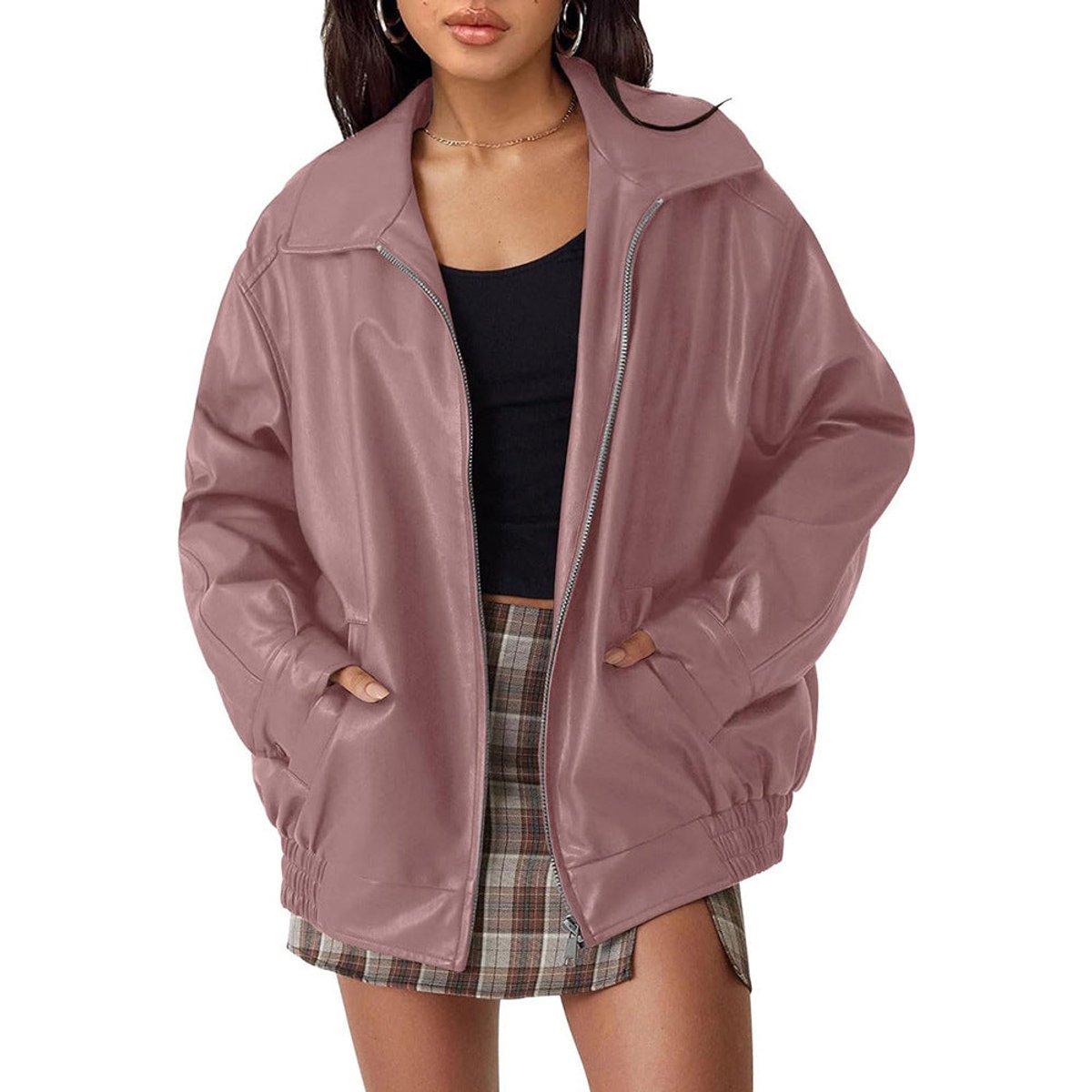 Lena Oversized Faux Leather Bomber Jacket