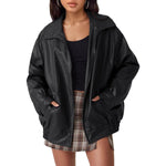 Lena Oversized Faux Leather Bomber Jacket