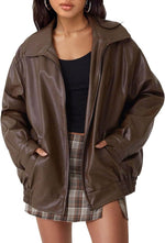 Lena Oversized Faux Leather Bomber Jacket