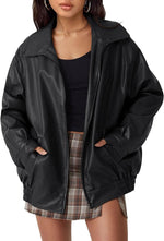 Lena Oversized Faux Leather Bomber Jacket