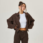 Emilia Oversized Cropped Faux Suede Bomber Jacket