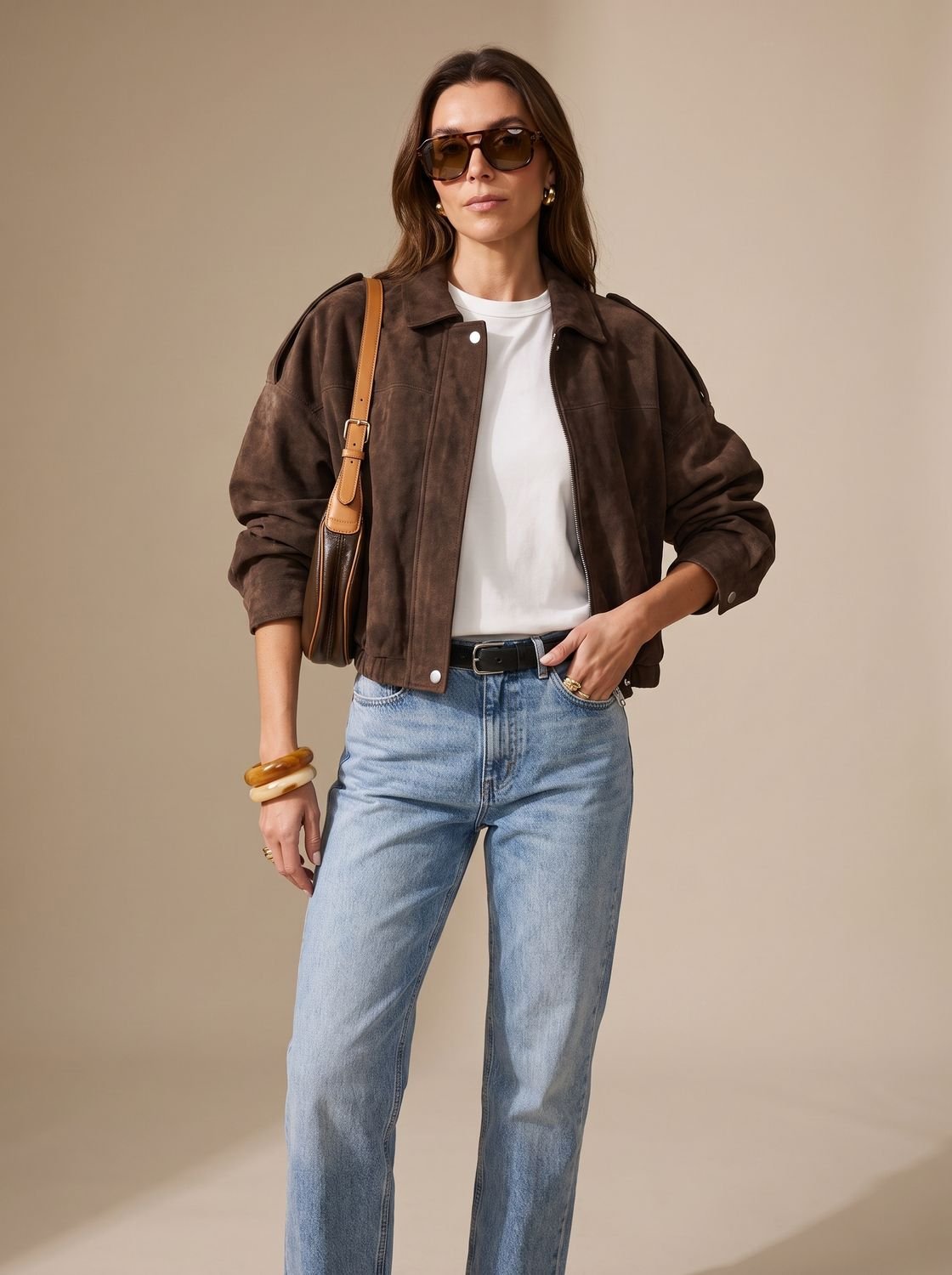 Lena Oversized Cropped Jacket with Metal Buttons