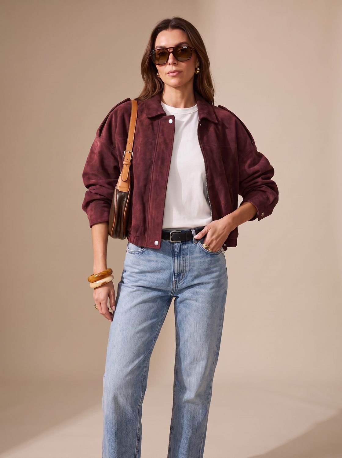 Lena Oversized Cropped Jacket with Metal Buttons