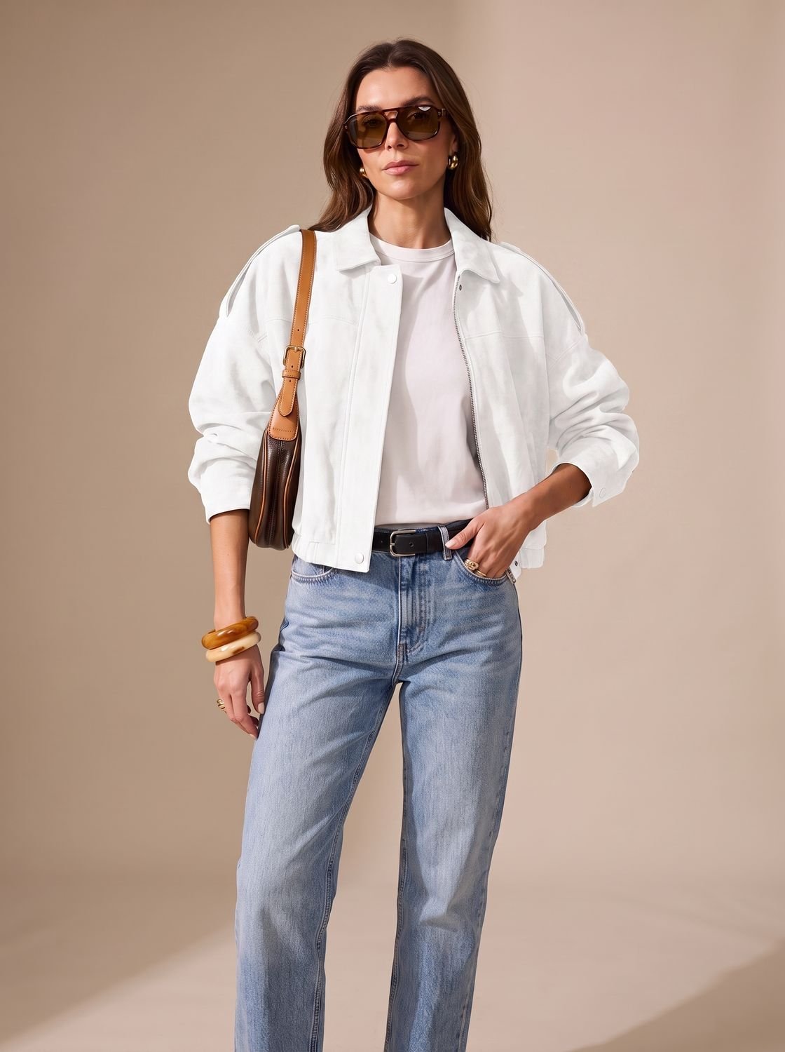 Lena Oversized Cropped Jacket with Metal Buttons