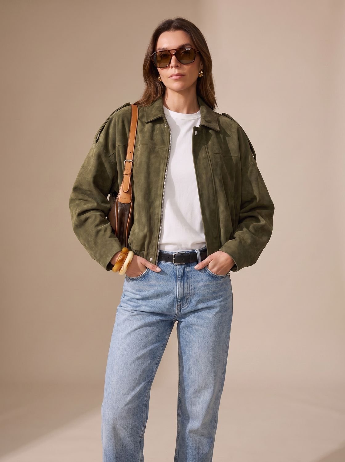 Lena Oversized Cropped Jacket with Metal Buttons