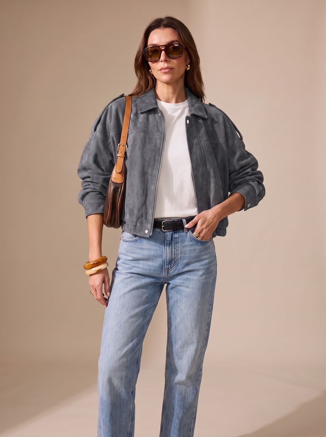 Lena Oversized Cropped Jacket with Metal Buttons
