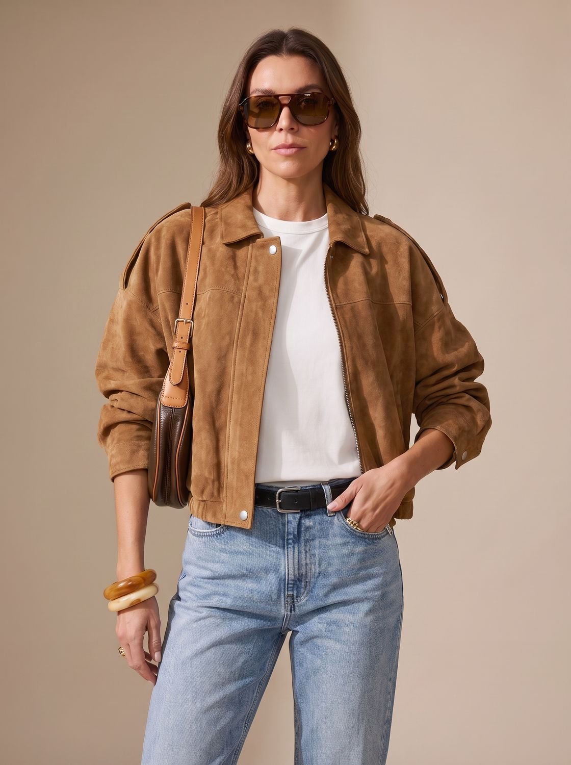 Lena Oversized Cropped Jacket with Metal Buttons