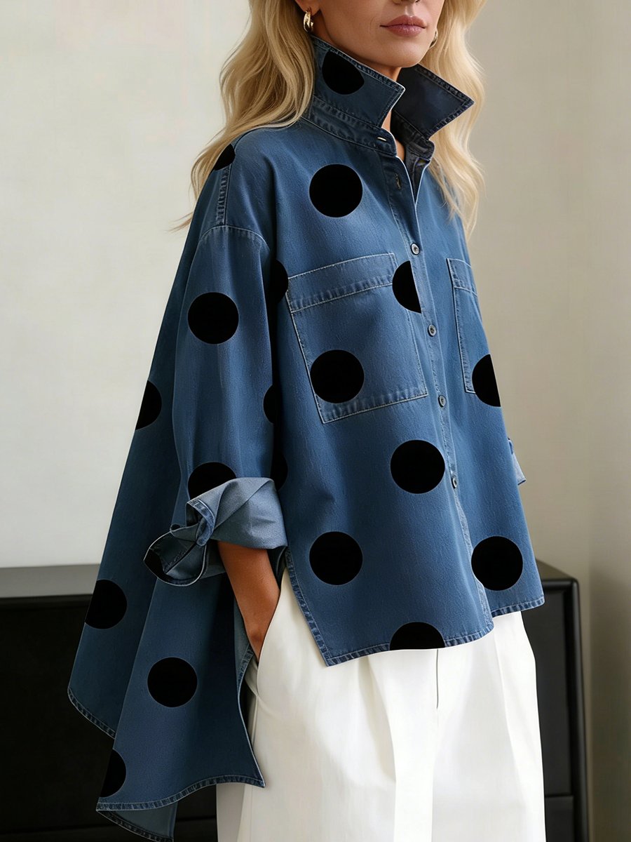 Clara Oversized Long-Sleeve Polka Dot Shirt