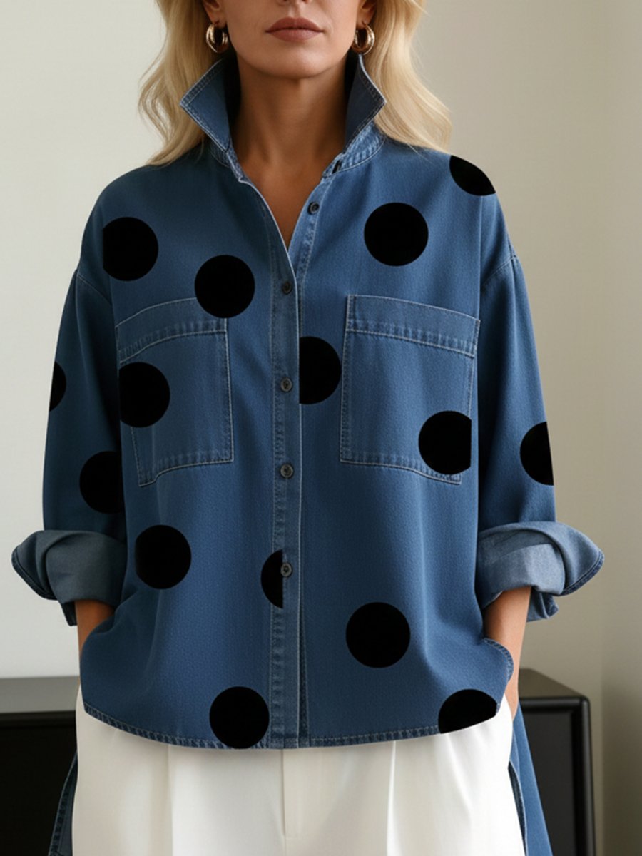 Clara Oversized Long-Sleeve Polka Dot Shirt