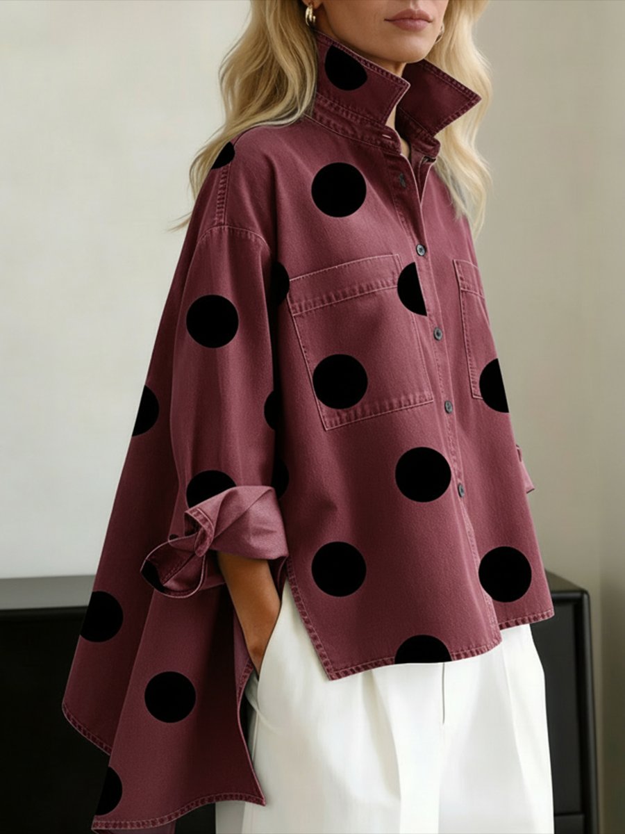 Clara Oversized Long-Sleeve Polka Dot Shirt
