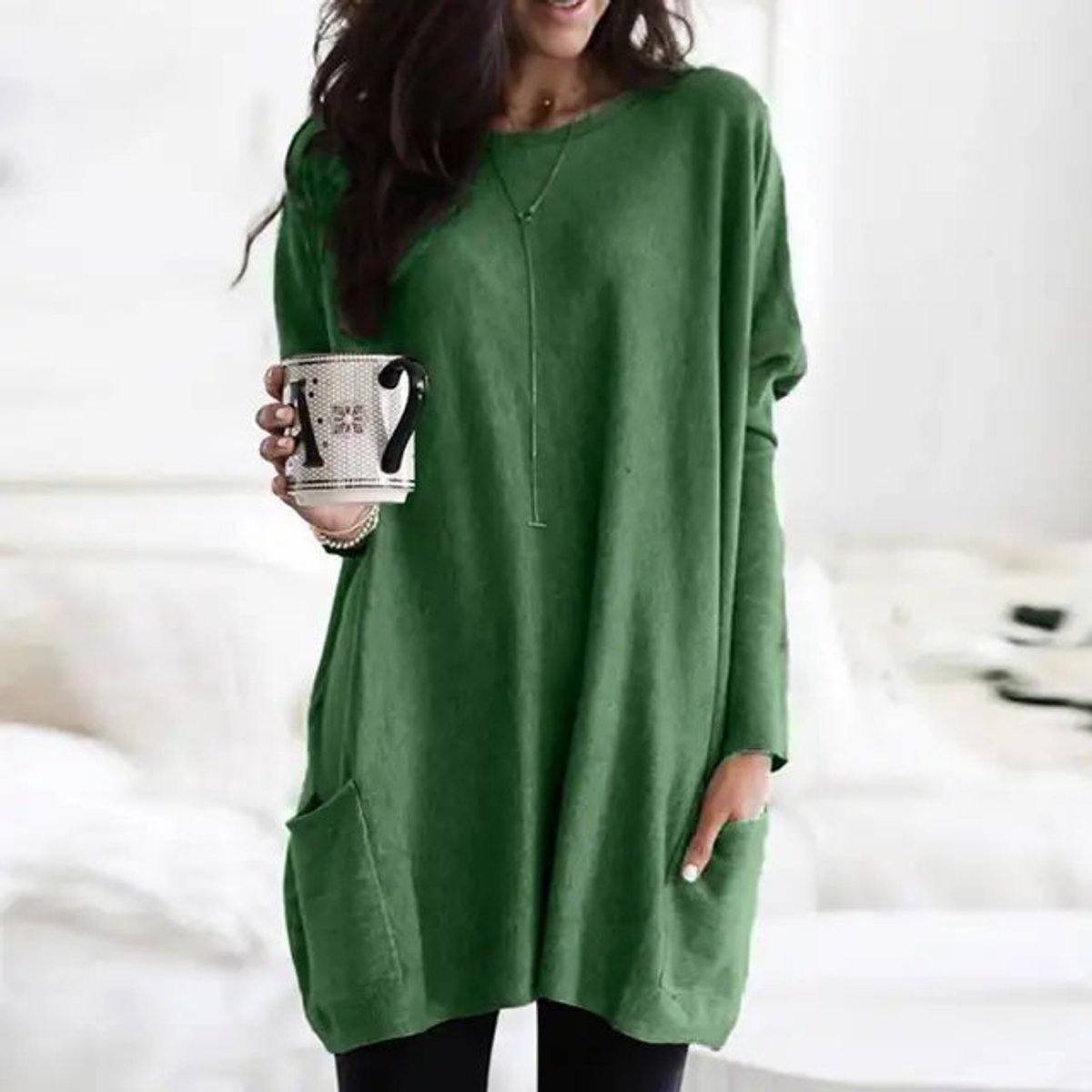 Luisa Oversized Long-Sleeve Tunic Sweater with Pockets